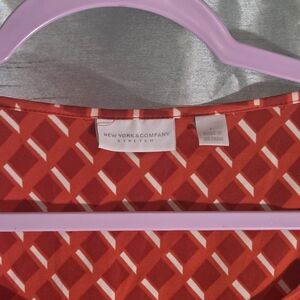 New York & Company Red Diamond Pattern Blouse